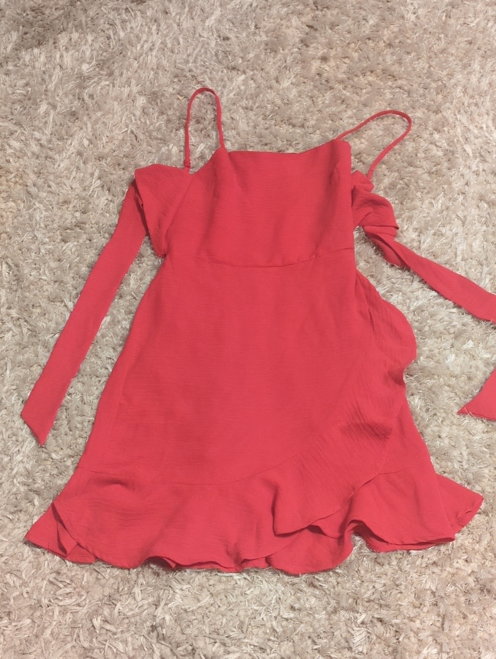 Source Unknown Red Ruffle Hem Spaghetti Strap Dress